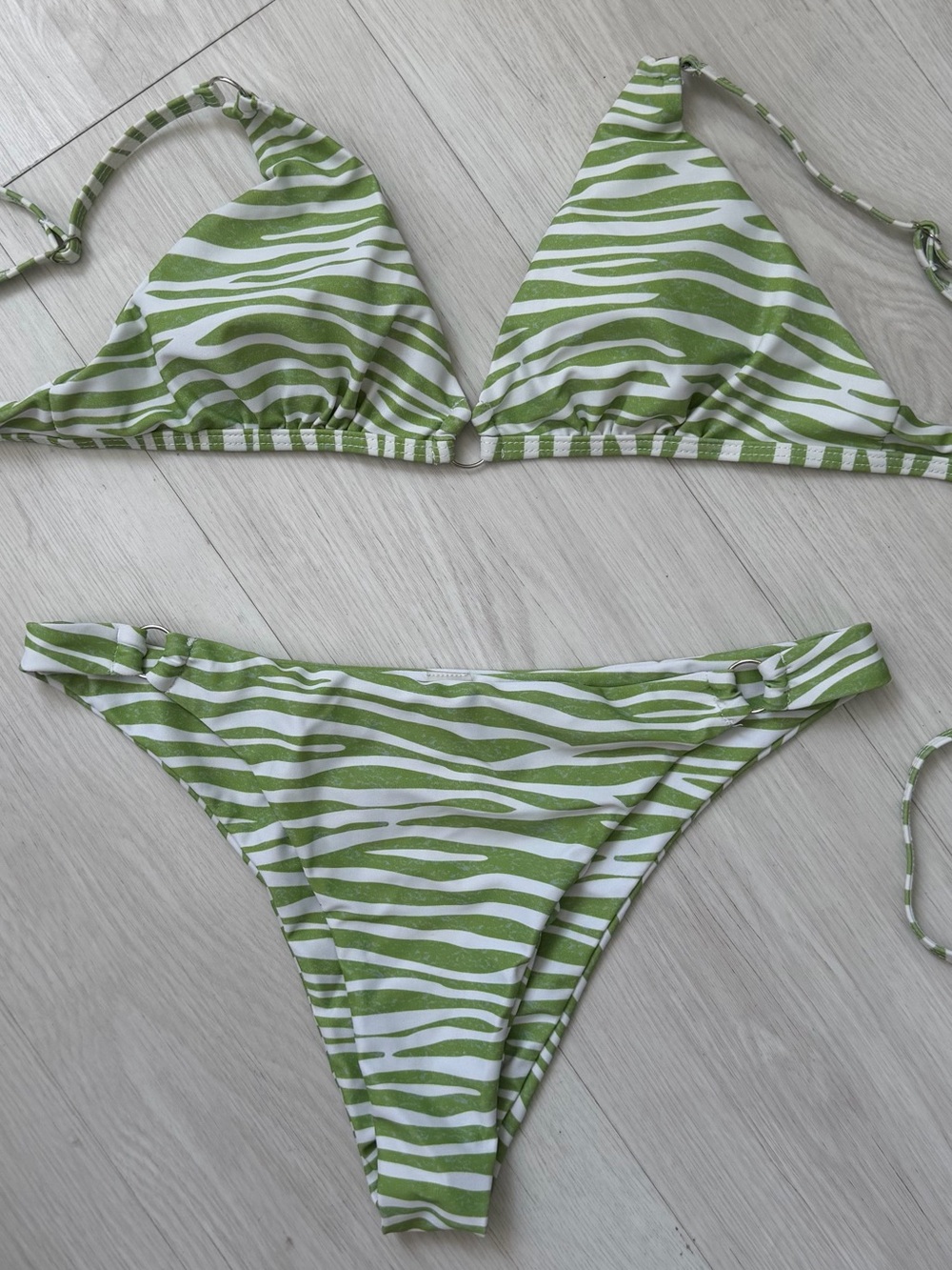 Green Zebra Print Triangle Bikini Set | Size M